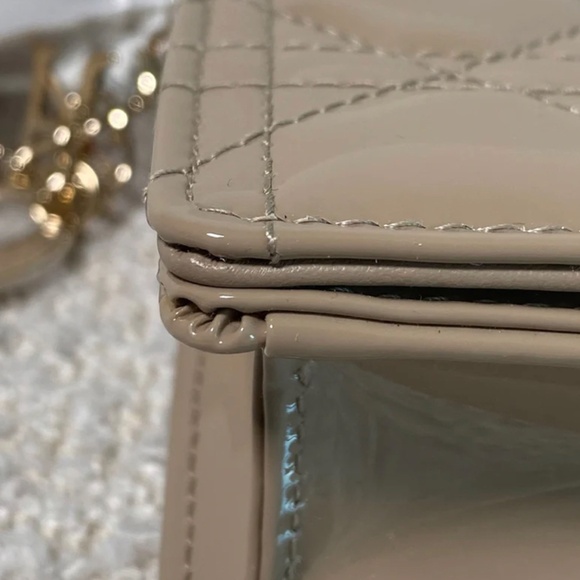 Authentic Dior Lady Dior Hazelnut Patent Cannage Pouch on Chain - Picture 8 of 16